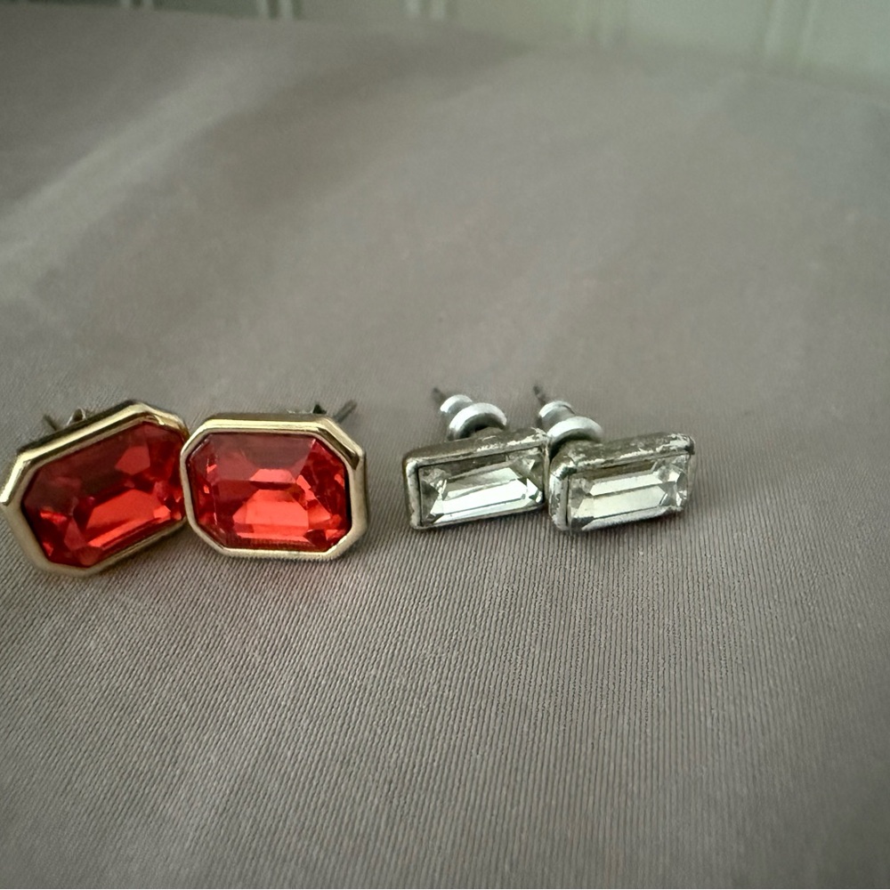 J. Crew Red and Silver Gemstone Earrings